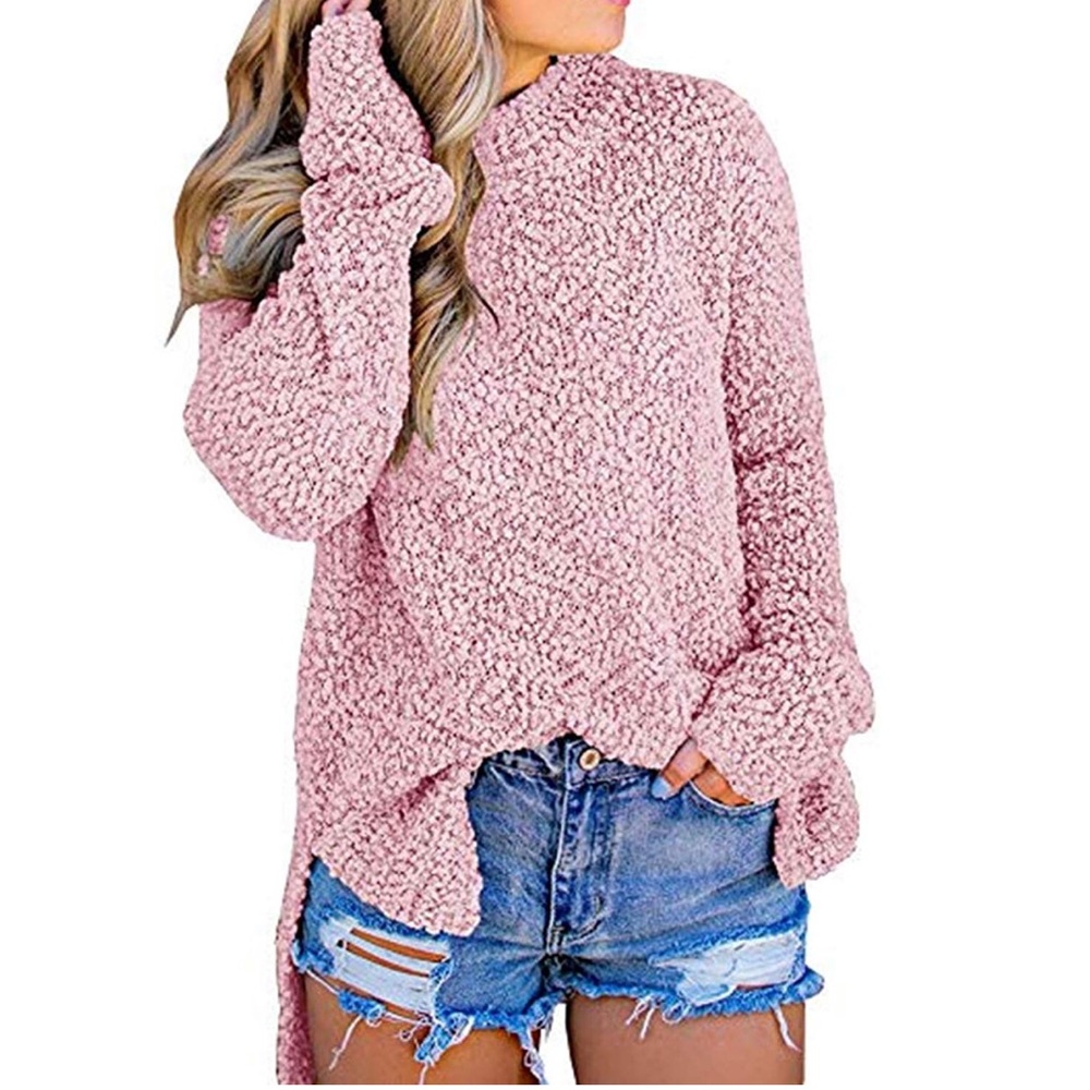 Womens Fuzzy Knitted Soft Loose Fit Sweater